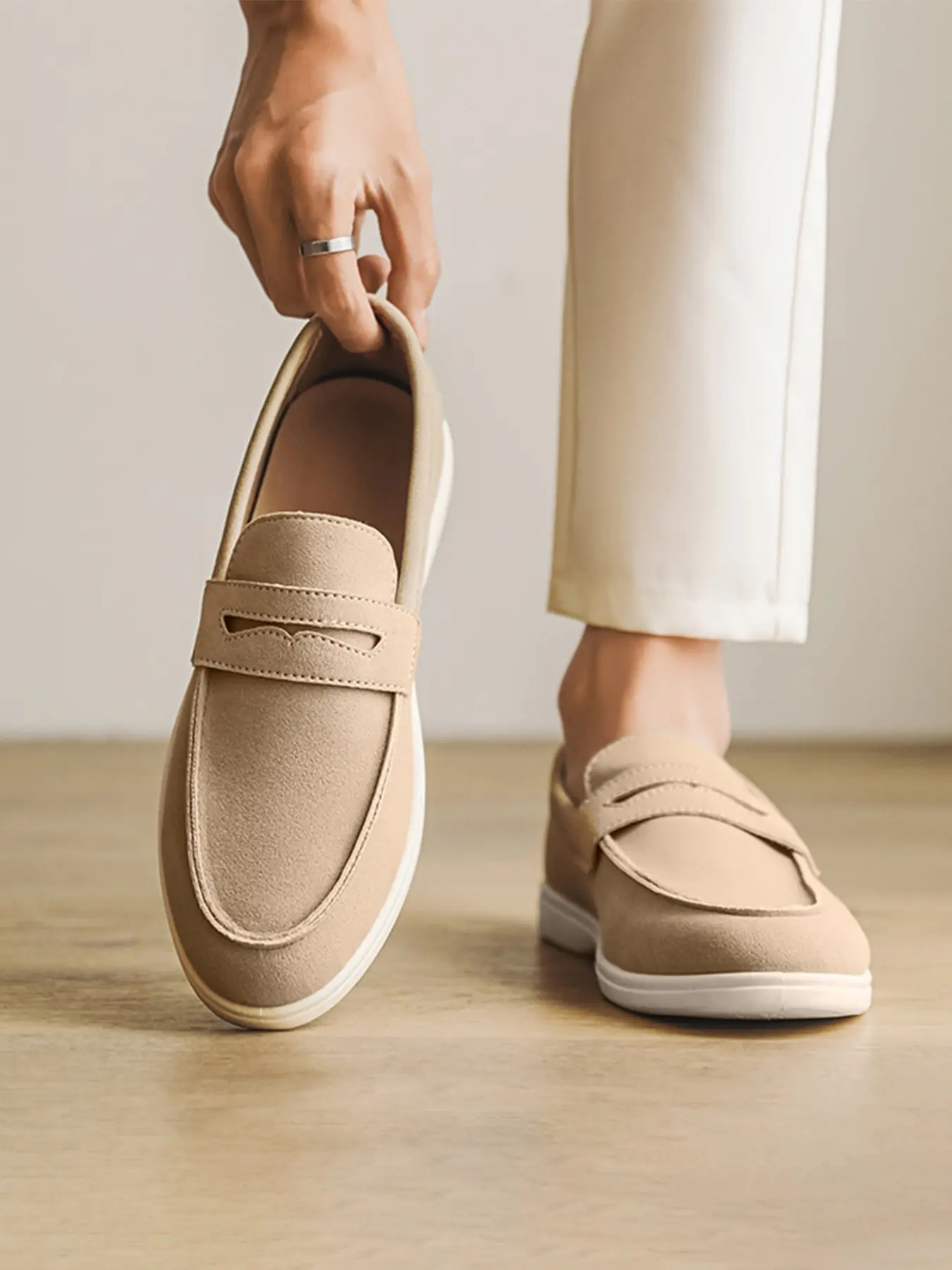 Luxury Men's Penny Loafers, Flat Suede Casual Shoes, Soft Comfortable Breathable Non-Slip Sole, Fashion Business Set, Wedding Groom Shoes, Pu Leather Footwear