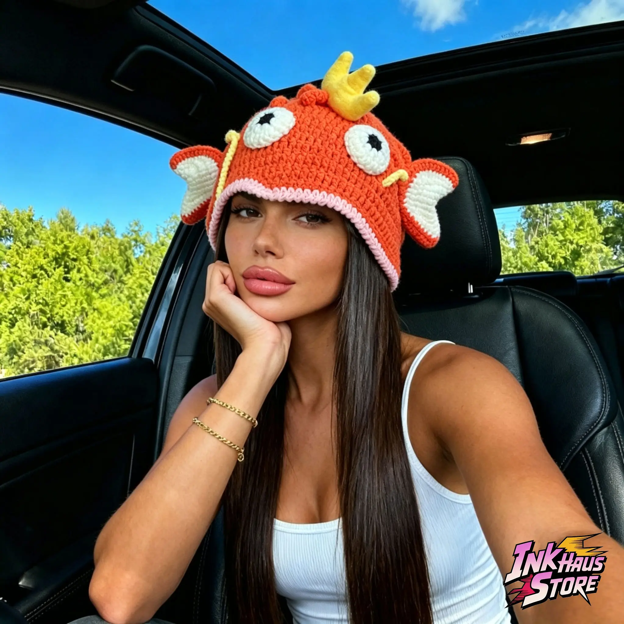 Handmade Crochet Goldfish Hat Cute 3D Clownfish Knit Beanie Winter Warm Soft Yarn Hat Kawaii Funny Cosplay Cap For Women