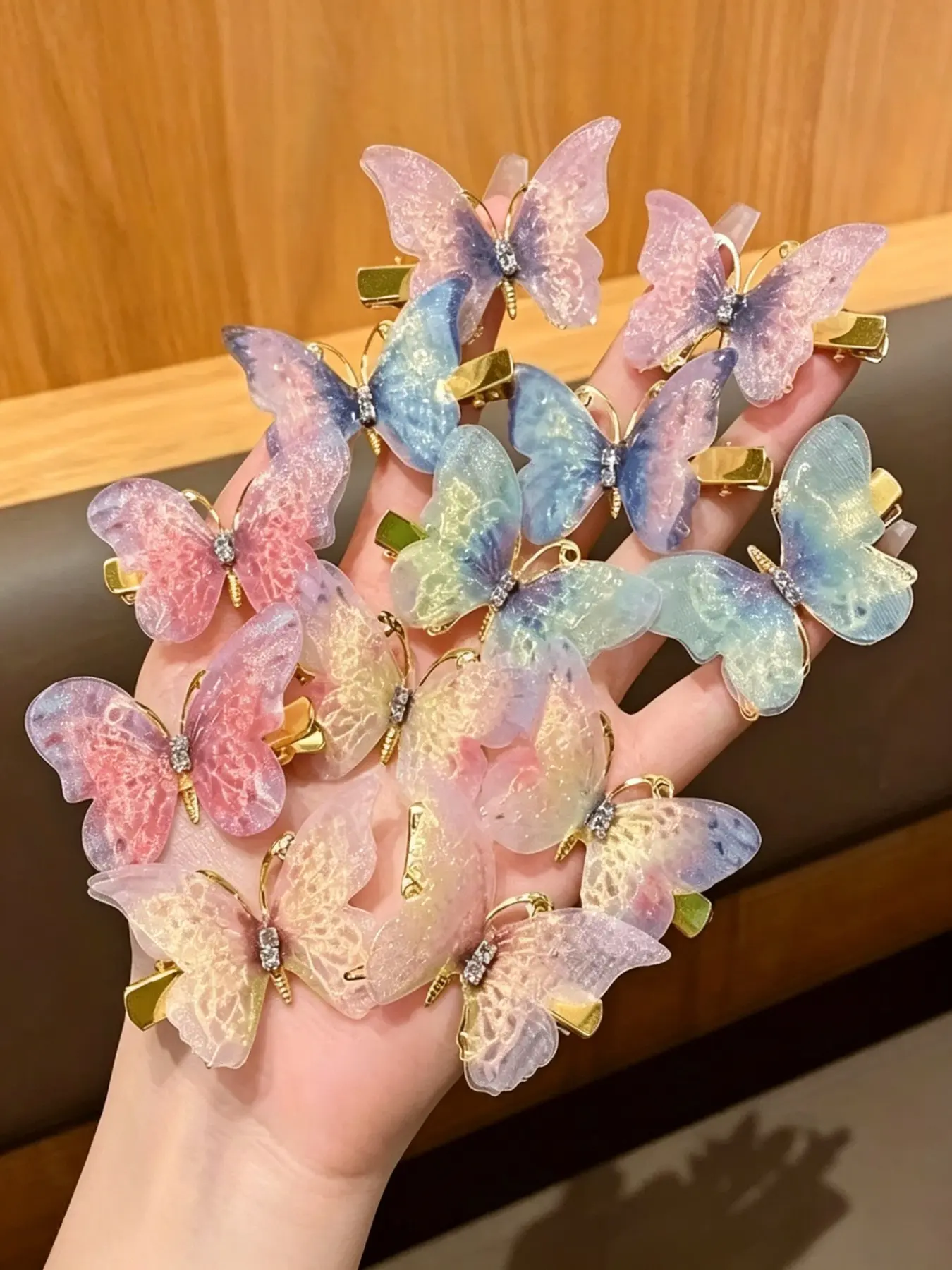10pcs Gradient Sheer Butterfly Hair Clips, Rhinestone Antenna Duckbill Clamps, Soft Fragile Hairstyle Accessories, Fashion Hair Accessories, Hair Decor