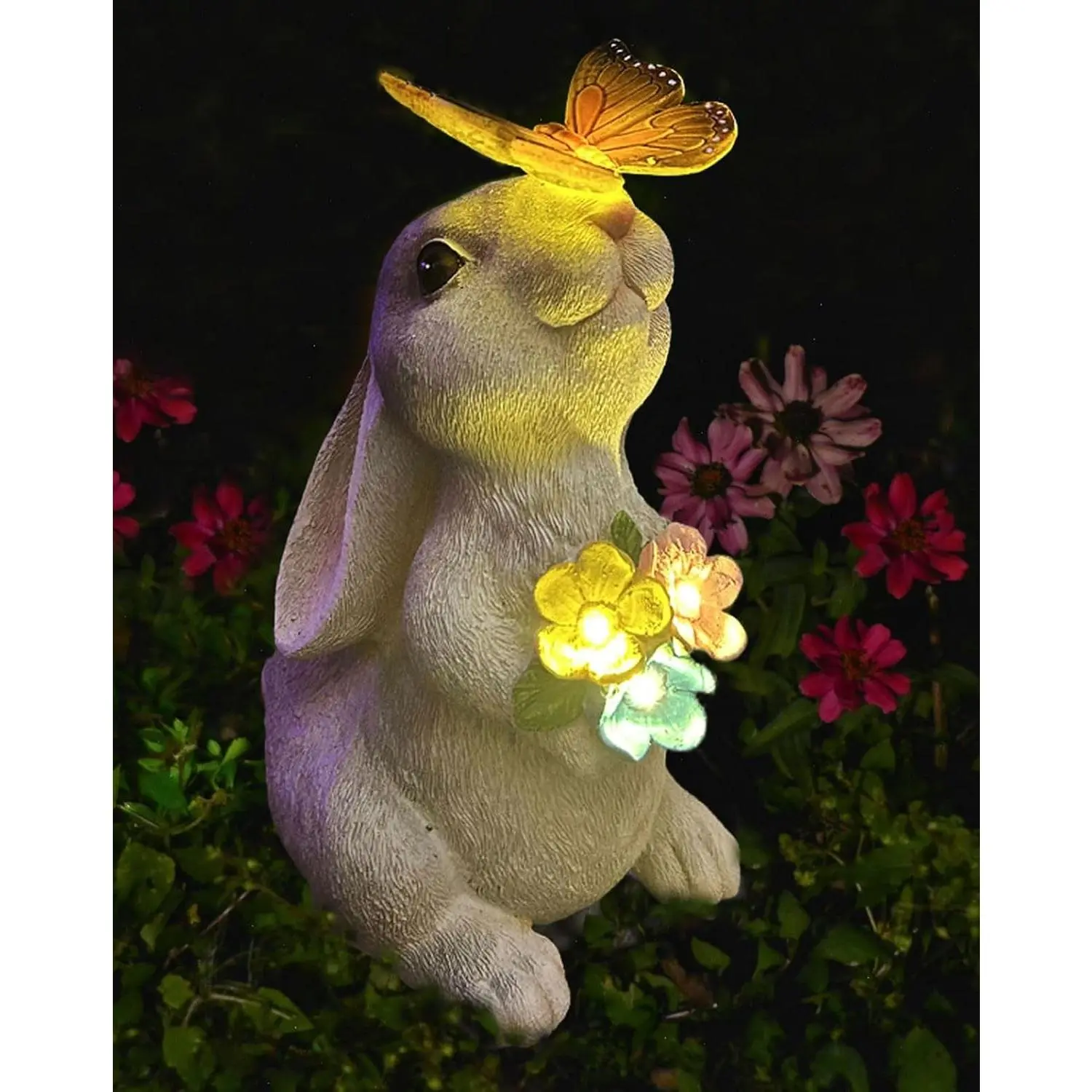 Rabbit Shape Solar Garden Statues with LED Light - Resin Coating, Self-Charging, IP44 Waterproof, LED Glow Night Lighting Outdoor Decor - Yard Ornaments, Gift Ideas for House Warming