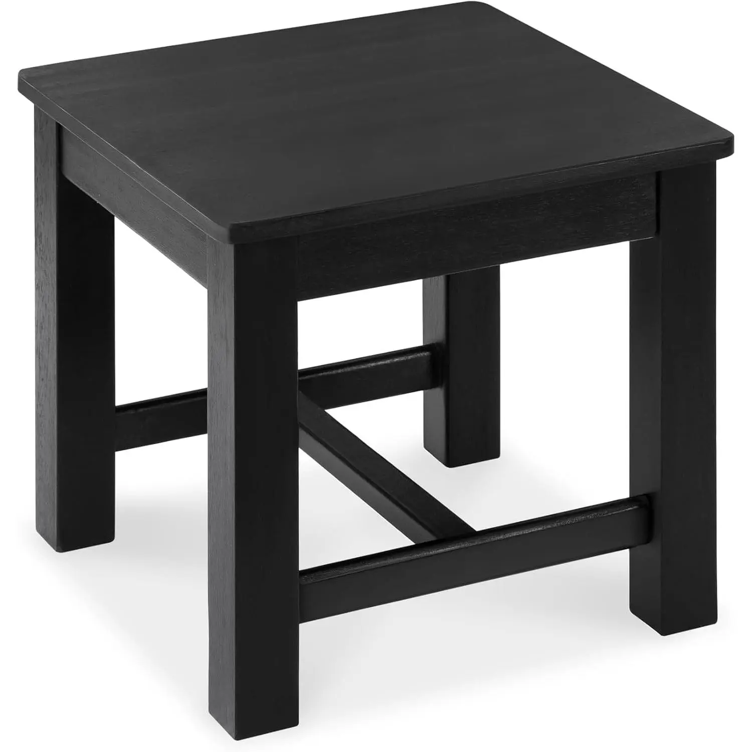 12 Inch Wooden Black Step Stool, Small Nature Beach Chair Under Desk, Indoor Acacia Wood Short Footstool for Living Room, Kitchen, Bathroom