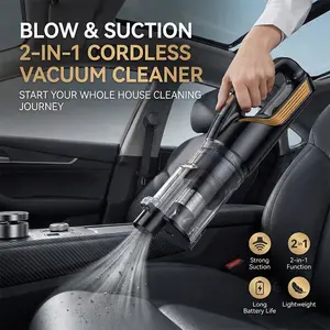 Cordless Handheld Vacuum, 2-in-1 Blow & Suction Functionality, LED Smart Display, Cyclone Dust Cup, Powerful Suction for Home & Car Pet Hair
