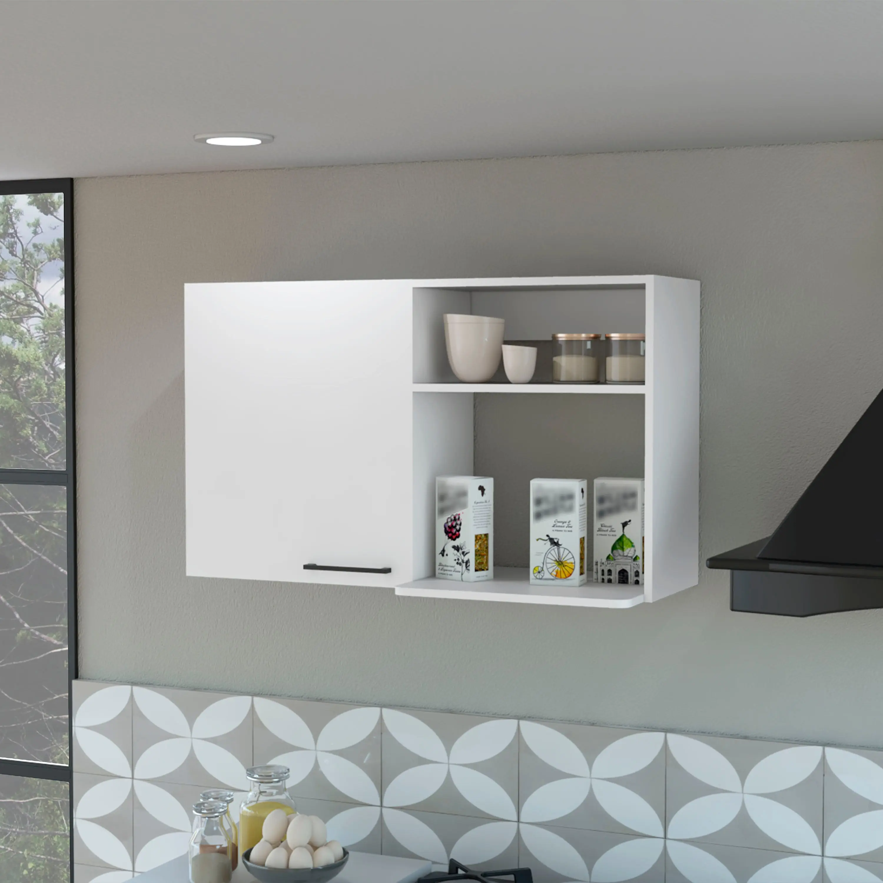Nokaa Wall Mounted Storage Cabinet with 2 Doors and Side Shelves, White Engineered Wood Kitchen Cabinet for Small Spaces, 39.37W x 15.75D x 23.62H, Easy Assembly, Metal Handles