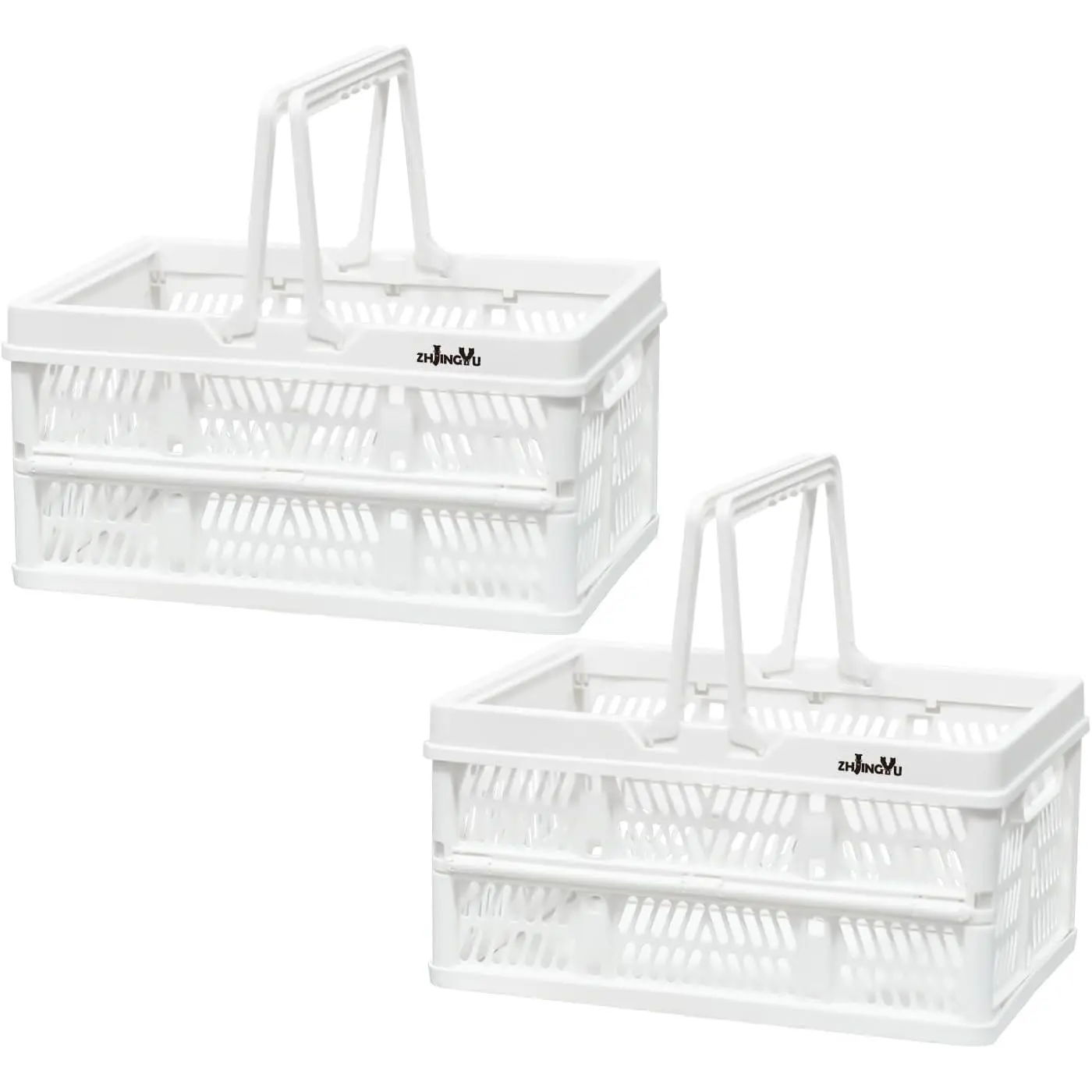 Plastic Basket Storage Crates,2-pack Plastic Baskets for organizing,Collapsible Shopping Basket,Foldable Crate with Handles,Collapsible Crate for Car,Kitchen,Bathroom,Medicine Grocery