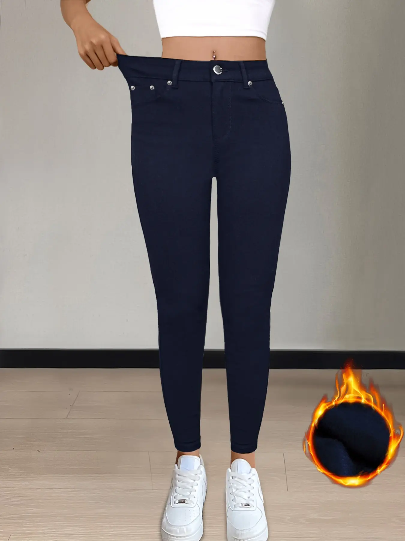 Lkuily Women High Waist Fleece Lined Skinny Jeans, Stretch Warm Denim Pants for Daily Winter Casual Wear