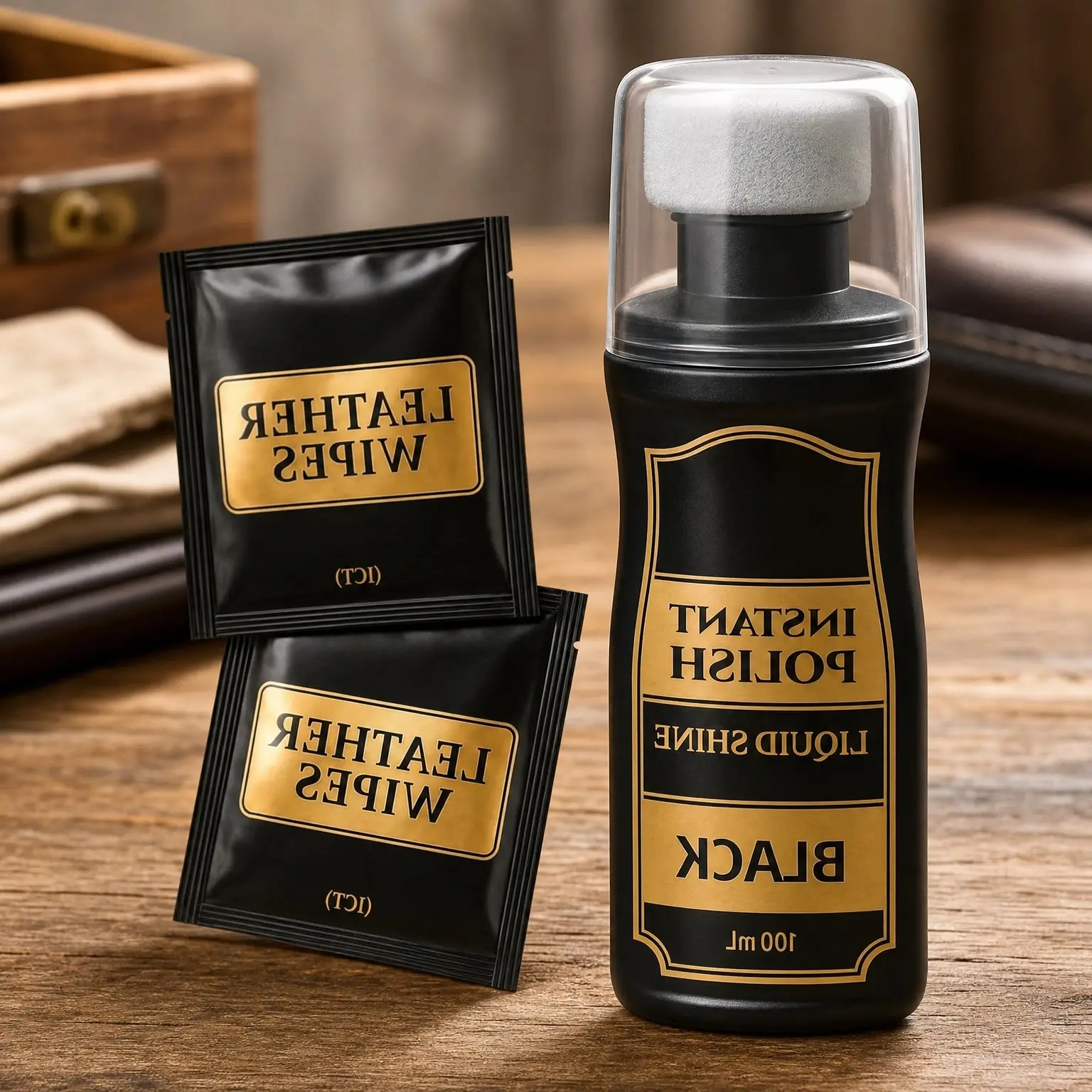 Liquid Shoe Polish Instant Shine – Quick-Dry Leather Polish with Built-In Sponge Applicator & 2 Cleaning WipesGift