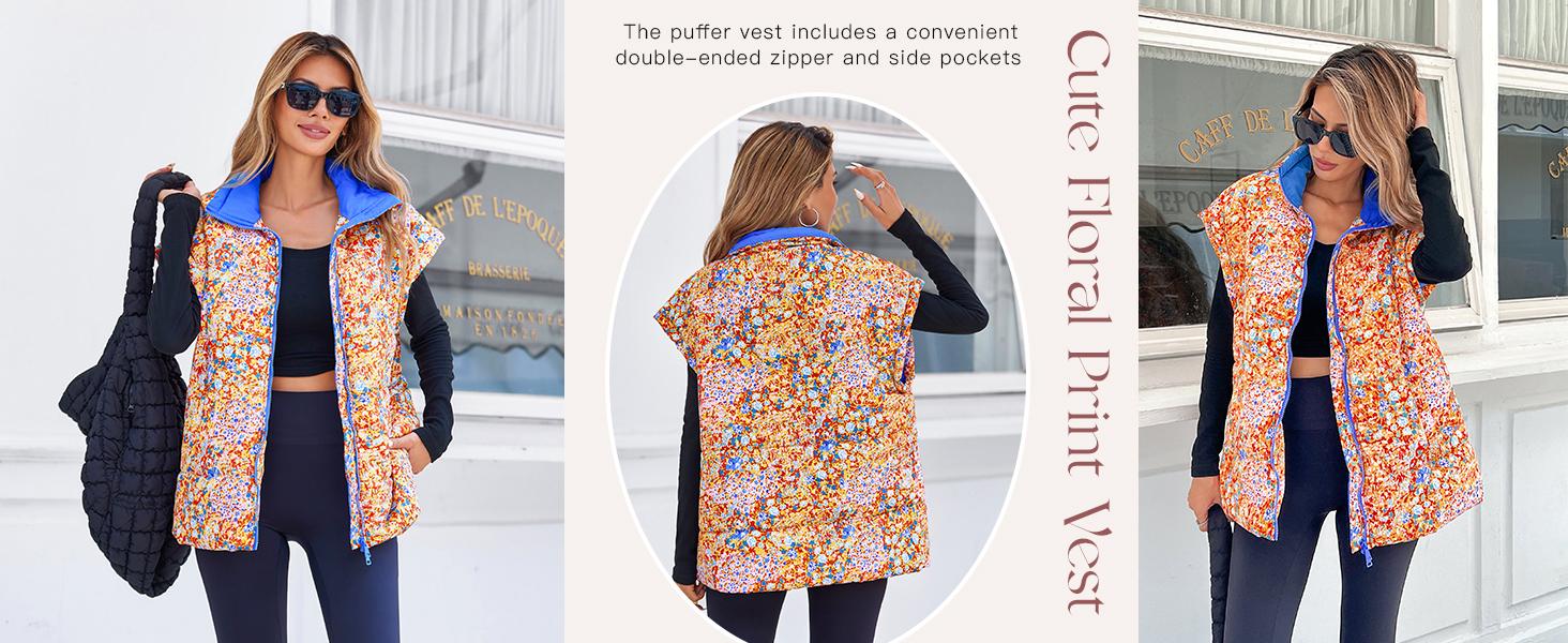 Imily Bela Womens Floral Oversized Puffer Vest Cap Sleeve Winter Warm Puffy lightweight Jackets Coat Imily Bela Womens Floral Oversized Puffer Vest Cap Sleeve Winter Warm Puffy lightweight Jackets Coat