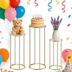 3PCS Cylinder Stands for Party - Gold Metal Round Pedestal Stand Set, Decorative Display Columns for Wedding, Birthday, Event Backdrop