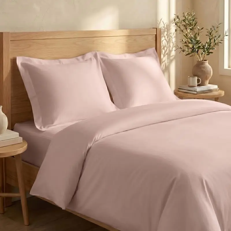 / XL Duvet Cover Set, 2-, 300 Thread Count Sateen Weave GOTS Certified Comforter Cover with Buttoned Closure and 1 Pillow Sham - Dusty Rose, 66x90 inches