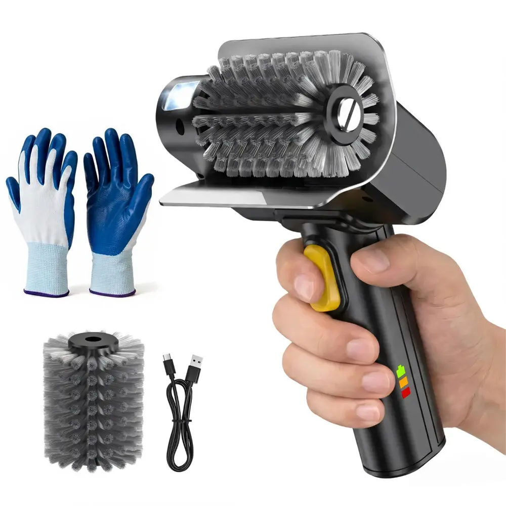 Rechargeable Electric Grill Brush with Light Stainless Steel Wire BBQ Cleaning Tool with Gloves Handheld Grill Scraper Cleaner Set for Outdoor Cooking Smoker Practical Gift for Men Dad Friend