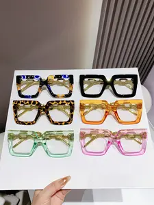6 Pcs Women's Large Frame Decorative Glasses, Basic Square Frame Fashion Eyewear, Square Frames Eyeglasses, Suitable for Men and Women, Daily Wear, Student Use