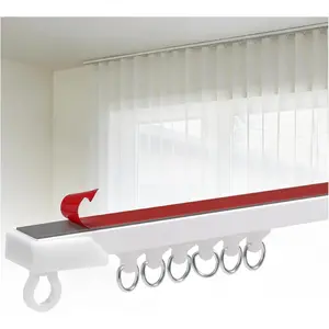 Self Adhesive Curtain Track No Drill, 8ft wall & ceiling Curtain Track, Heavy Duty 18lbs Capacity, easy installation, No Damage to curtains, Sliding Rail for Bathroom, Bedroom, RV, Room Divider