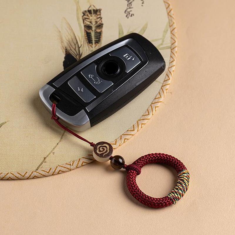 1pc Hand Woven Chinese Style Phone Wrist Charm Strap Cell Phone Finger Keychain Hand-woven Ring Buckle Pendant Cloud Pattern