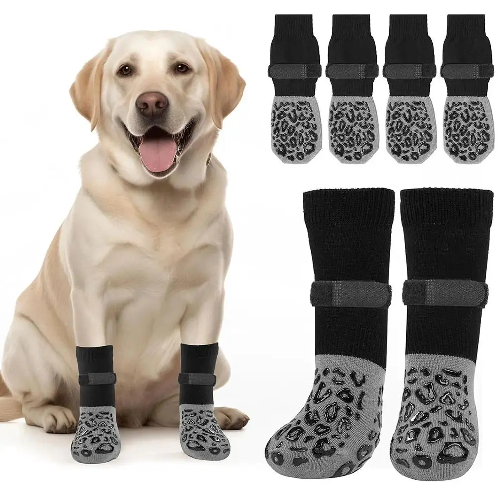 4-Pack Anti-Slip Dog Socks, Prevent Licking and Biting of Hard Wooden Floors, Strong Grip, Paw Protection, Anti-Scratch, Double-Sided Anti-Slip Dog Socks