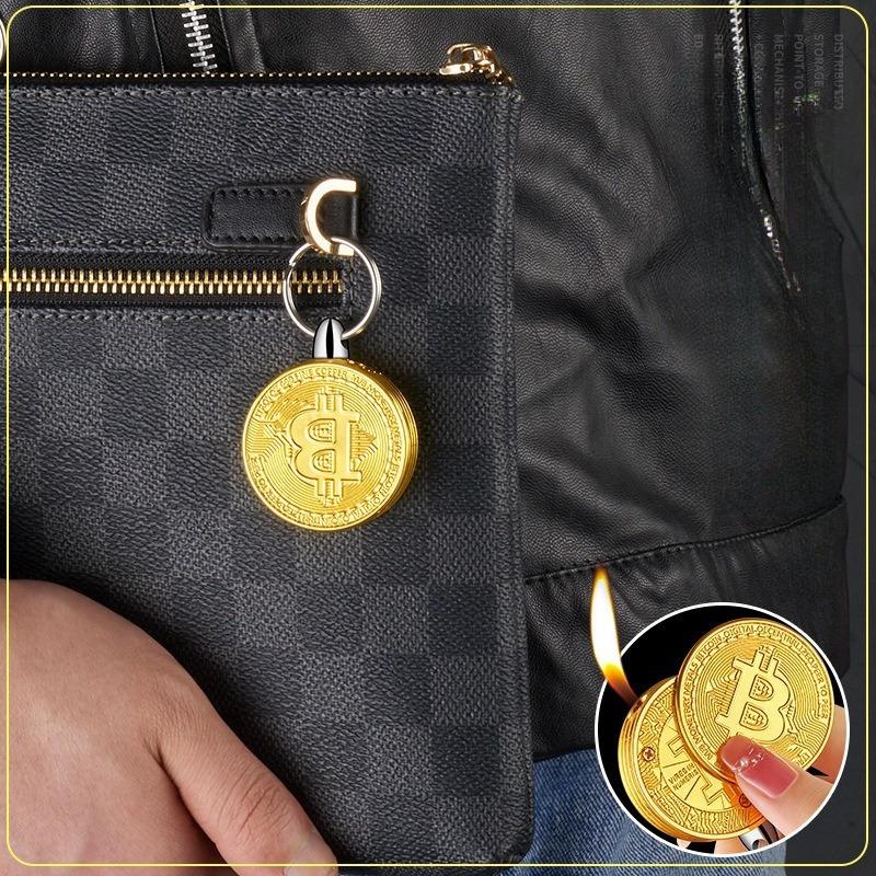 Bitcoin Lighter, Butane Lighter, Portable Keychain, Open Flame Lighter, Suitable For Lighting Candles Outdoors, Unique Gift (Butane-Free).