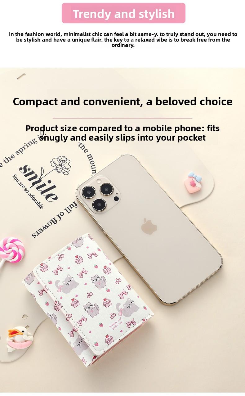 Strawberry Bear Print Wallet for Women Cute 3-Fold Short PU Leather Purse with Card Slots ID Window Portable Coin Purse for Everyday Carry