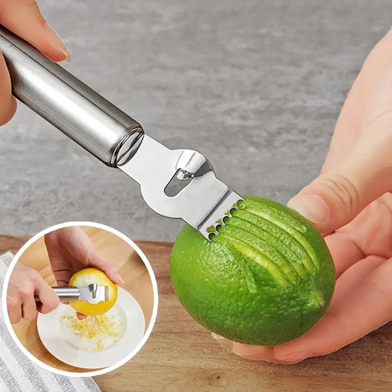 3-in-1 Lemon Zester & Peeler, Stainless Steel Citrus Grater, Orange Lemon Peeling Tool, Multifunctional Fruit Scraper for Citrus
