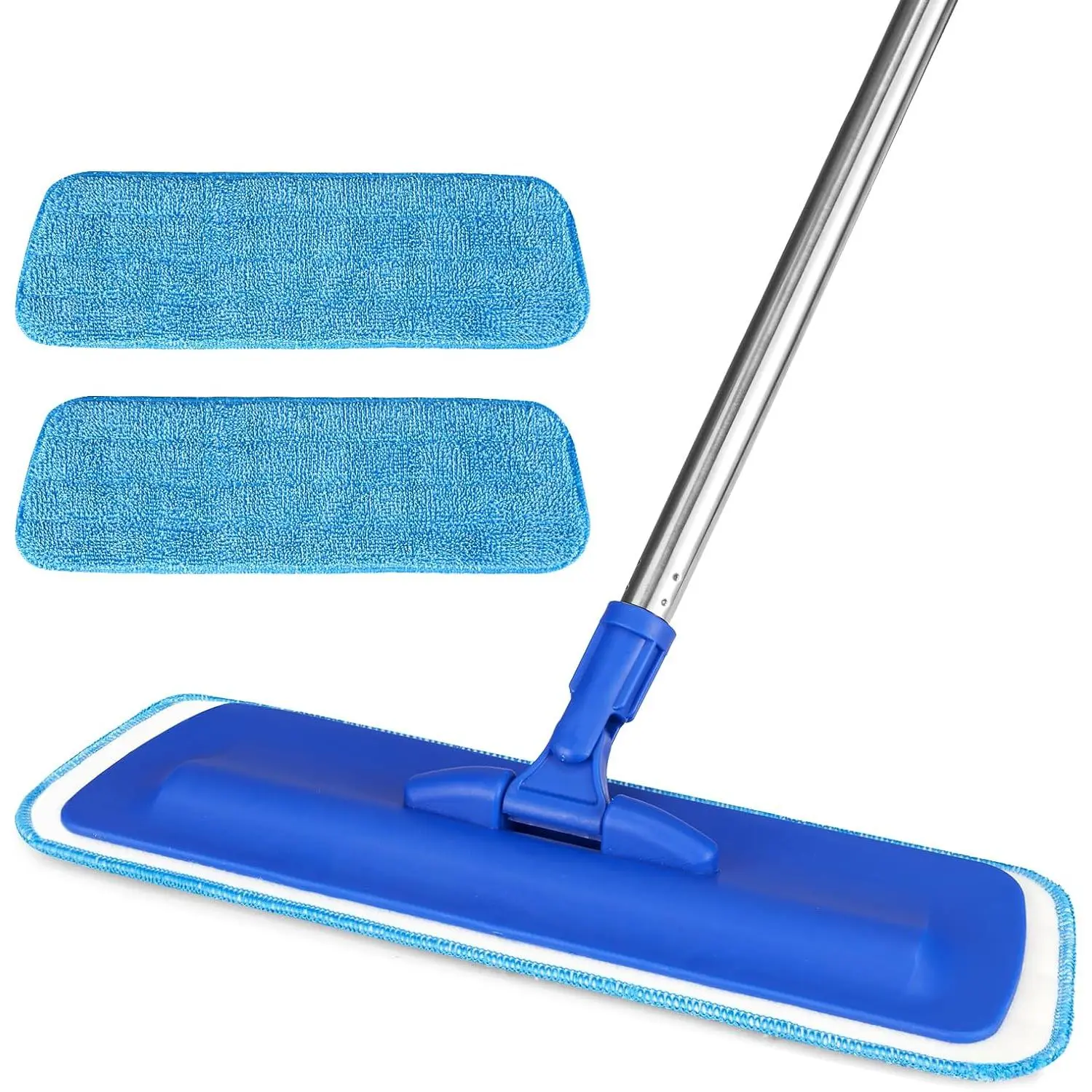 17.5" Professional Microfiber Floor Cleaning Mop, Flat Mop with Stainless Steel Handle, 2  Washable Pads, Wet and Dust Mopping for Hardwood, Vinyl, Laminate, Tile Cleaning (Blue)