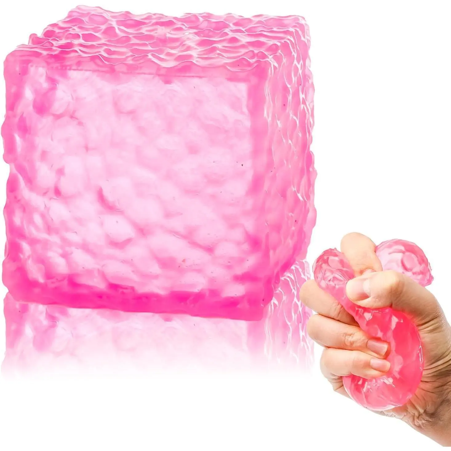 Stress Cubes Fidget Toy for Kids Adults, Novelty Water Squishy Stress Cube Squeeze Toy, Squishy Slow Rising Sensory Toys Cube for Anxiety Relief, Ice Squeeze Stress Cubes Ball.(Pink)