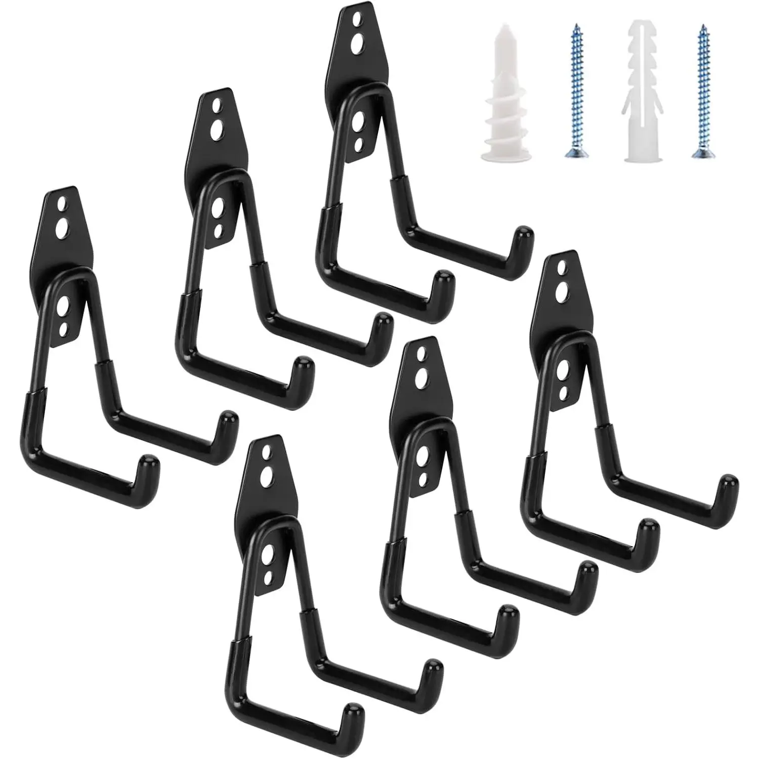 Heavy Duty Steel Garage Hooks (6 Pack) - 100 lbs Load Capacity, Wall-Mounted Hollow Installation Utility Hanger & Organizer for Ladders, Bikes, Garden Tools