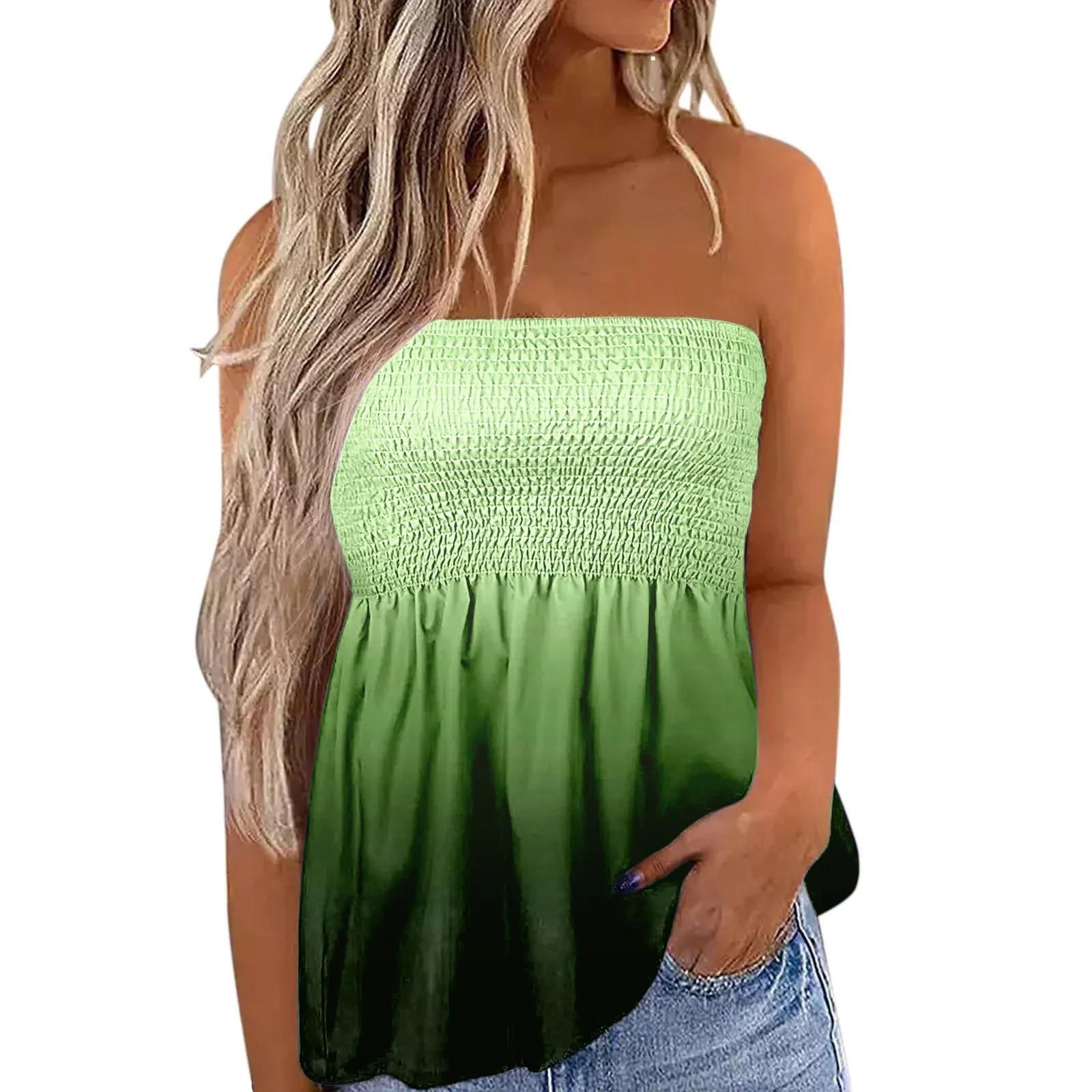 2025 New Women's Fashion Clothing Independence Day Printed Tube Top T-shirt for Women Flowy Strapless Tube Top Blouse