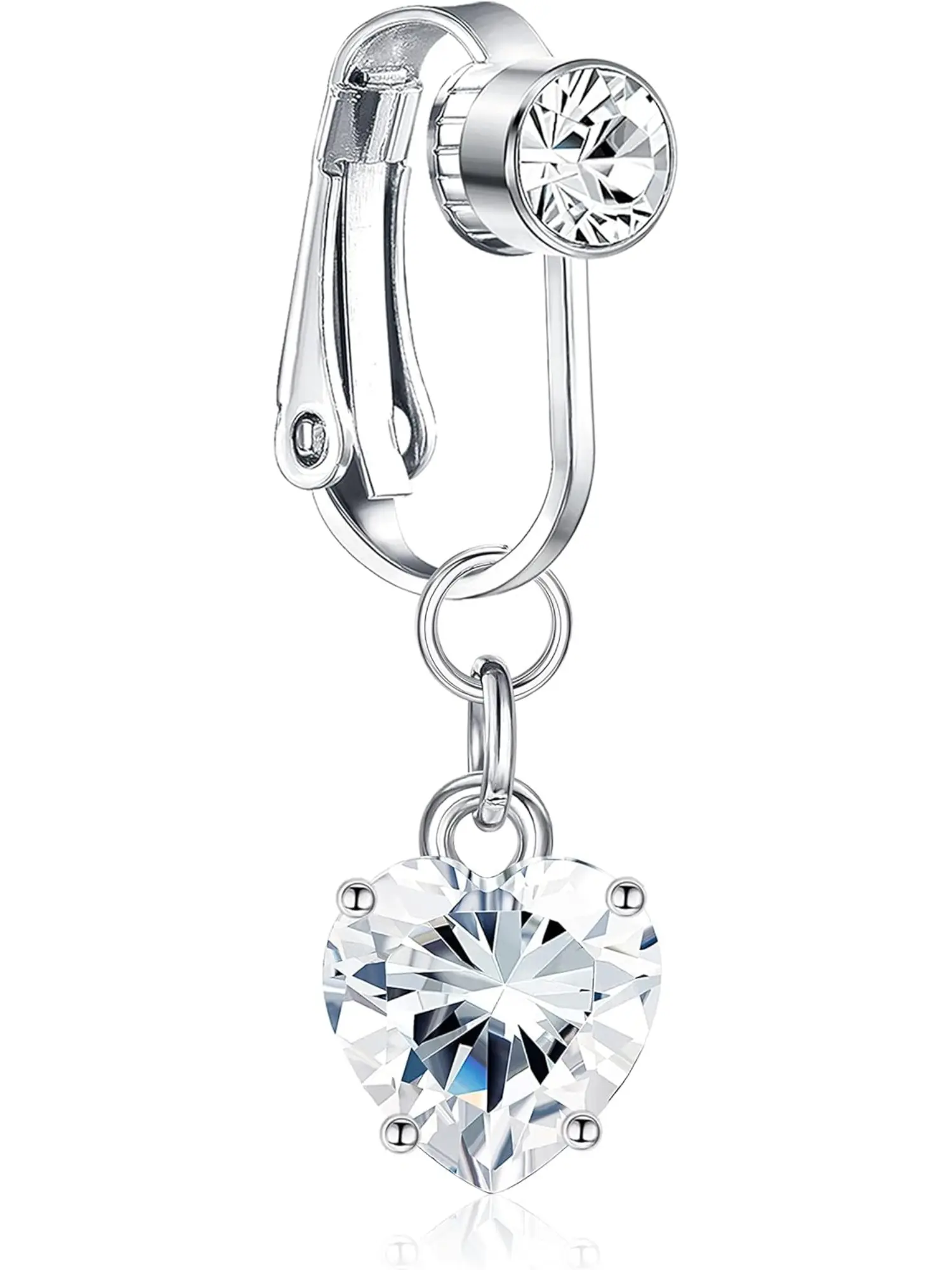 1 Pc JeryWe Fake Belly Button Piercing for Women Clip on Surgical Steel CZ Love Non-Piercing Fake Piercing Jewelry