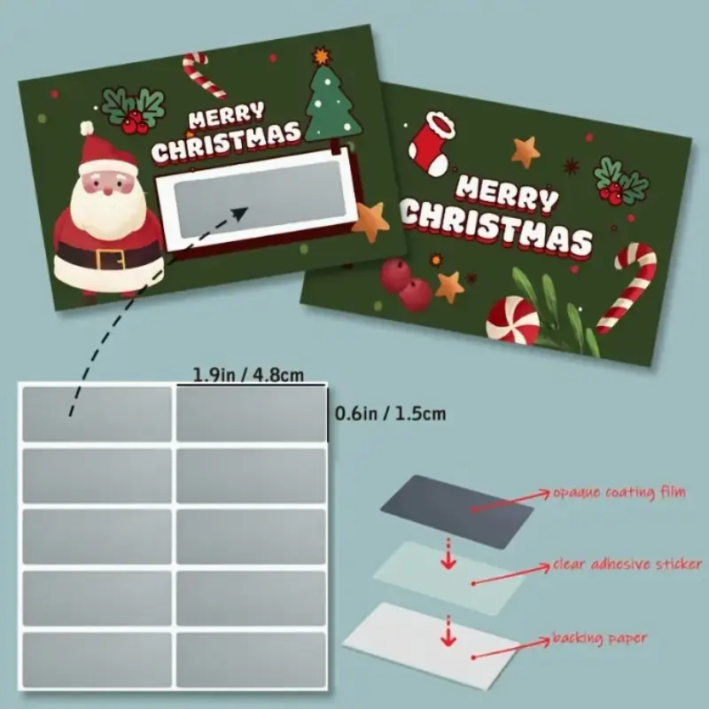 Christmas Holiday Scratch Cards Pack, Santa & Tree Design, DIY Gift & Prize Tickets, Interactive Party Game for Friends & Family