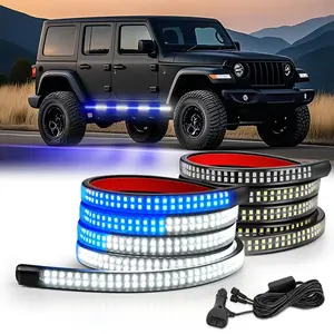 Nilight 2 x 70-in LED Emergency Flash Strip Bars & Work Lights, 1125-LED Flexible Running Board Strips with Blue & White 26 Flash Modes, 12V Plug, Waterproof Rain-Resistant Truck Automotive Accessories
