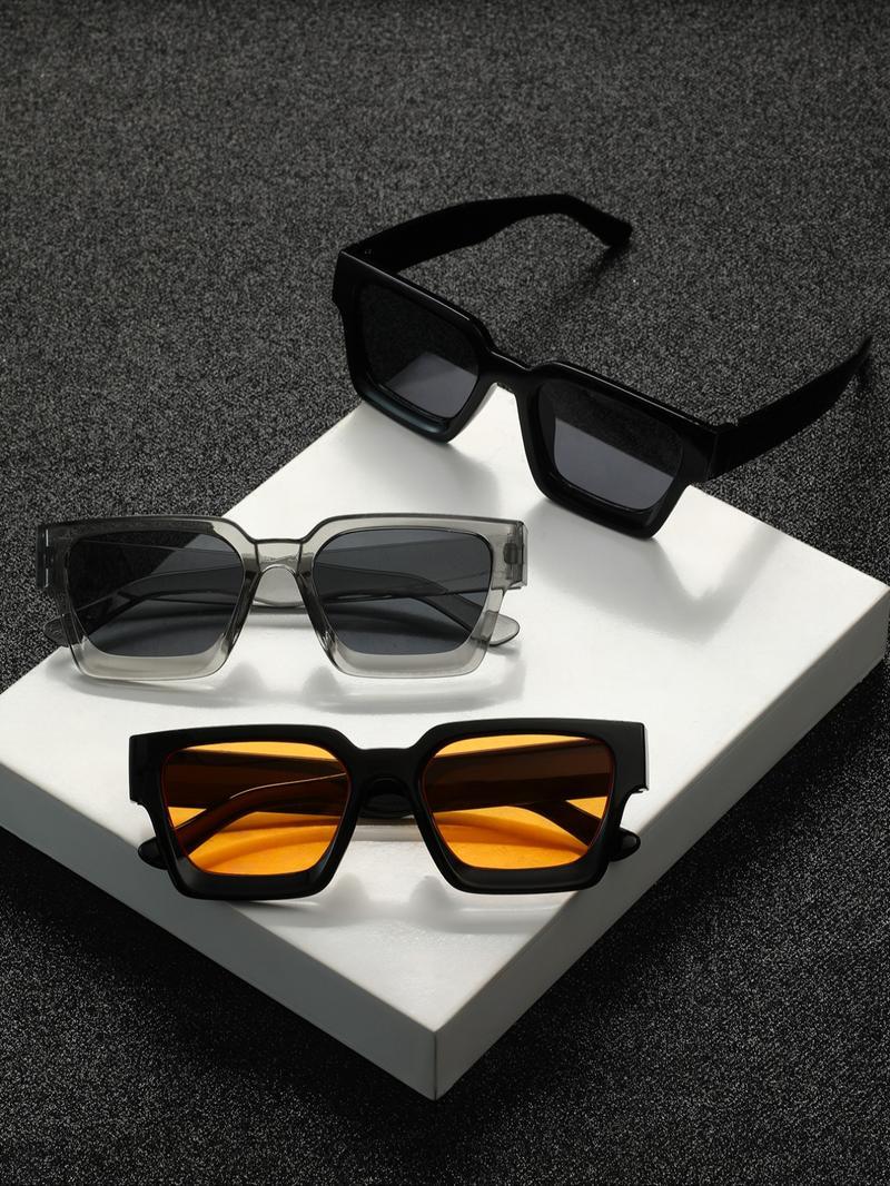 3 Pcs Men's Fashionable Tinted Lens Sunglasses, Trendy Casual Rectangle Frame Sunglasses for Everyday Use, Fashion Accessories for Outdoor Activities