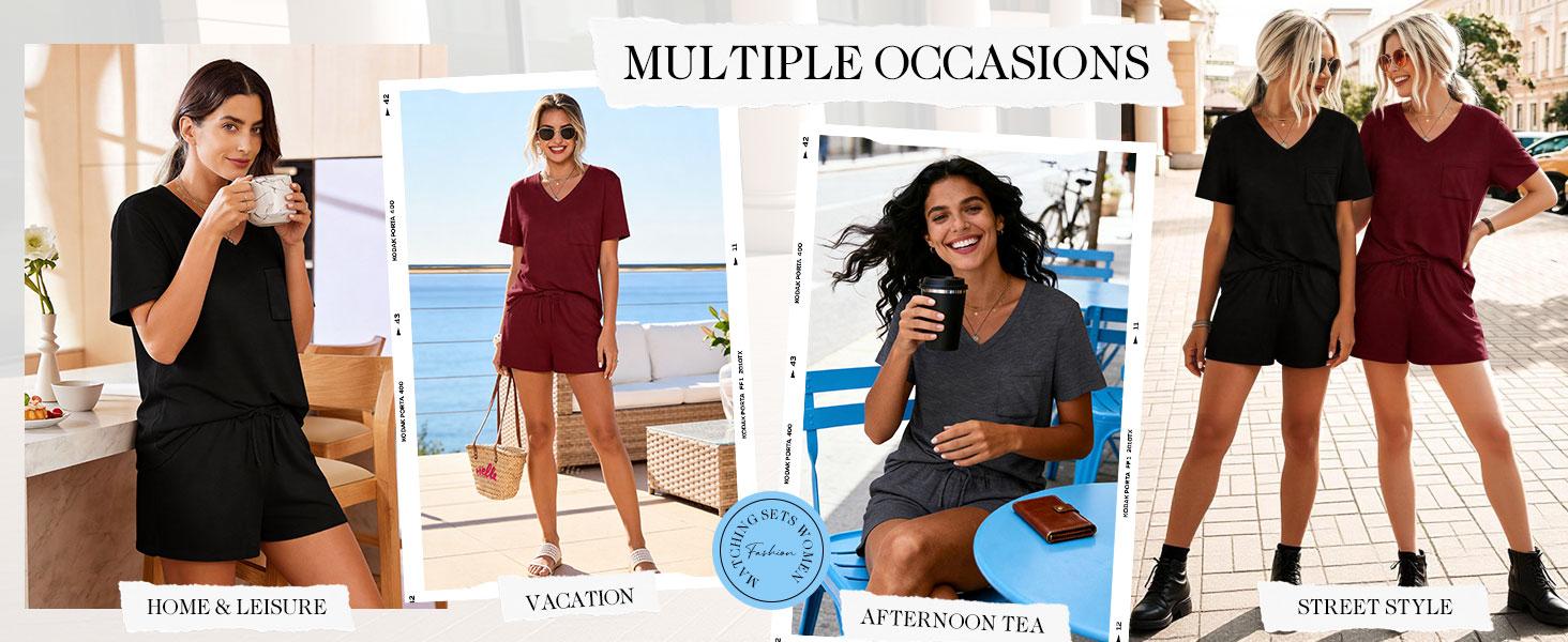 Pajama woman Women's Short-Sleeve Pajama Set, with Pockets, Casual V-Neck Two-Piece Set, Sizes S-3XL, Easter Gift, Birthday Gift