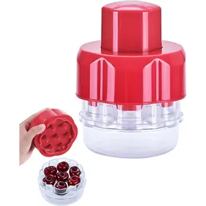 Cherry Pitter Tool Multiple Fruit Seed Remover 7-Cherry Capacity Red and Clear