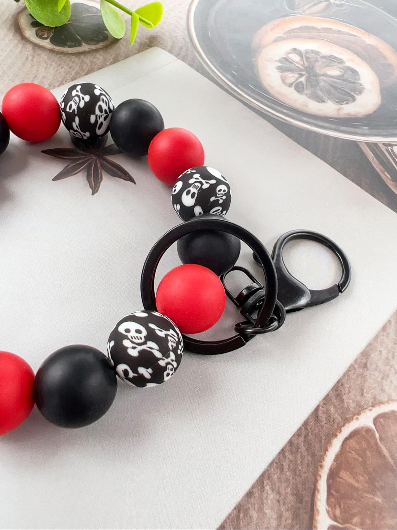 Creative Skull Design Beaded Cute Charms Keychain, Bag Charm, Novelty Silicone Beaded Keychain for Car Keys, Cute Keychain, Fashion Accessories for Women & Men As Gift, Charms, Halloween, Cute Keychain Accessory