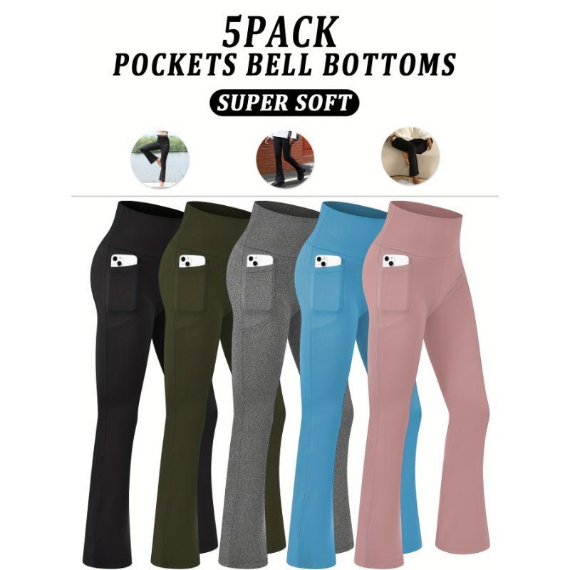 5-Pack Women's Super Soft Flare Pants With Pockets, High Waisted Tummy Control Athletic Yoga Boot Pants