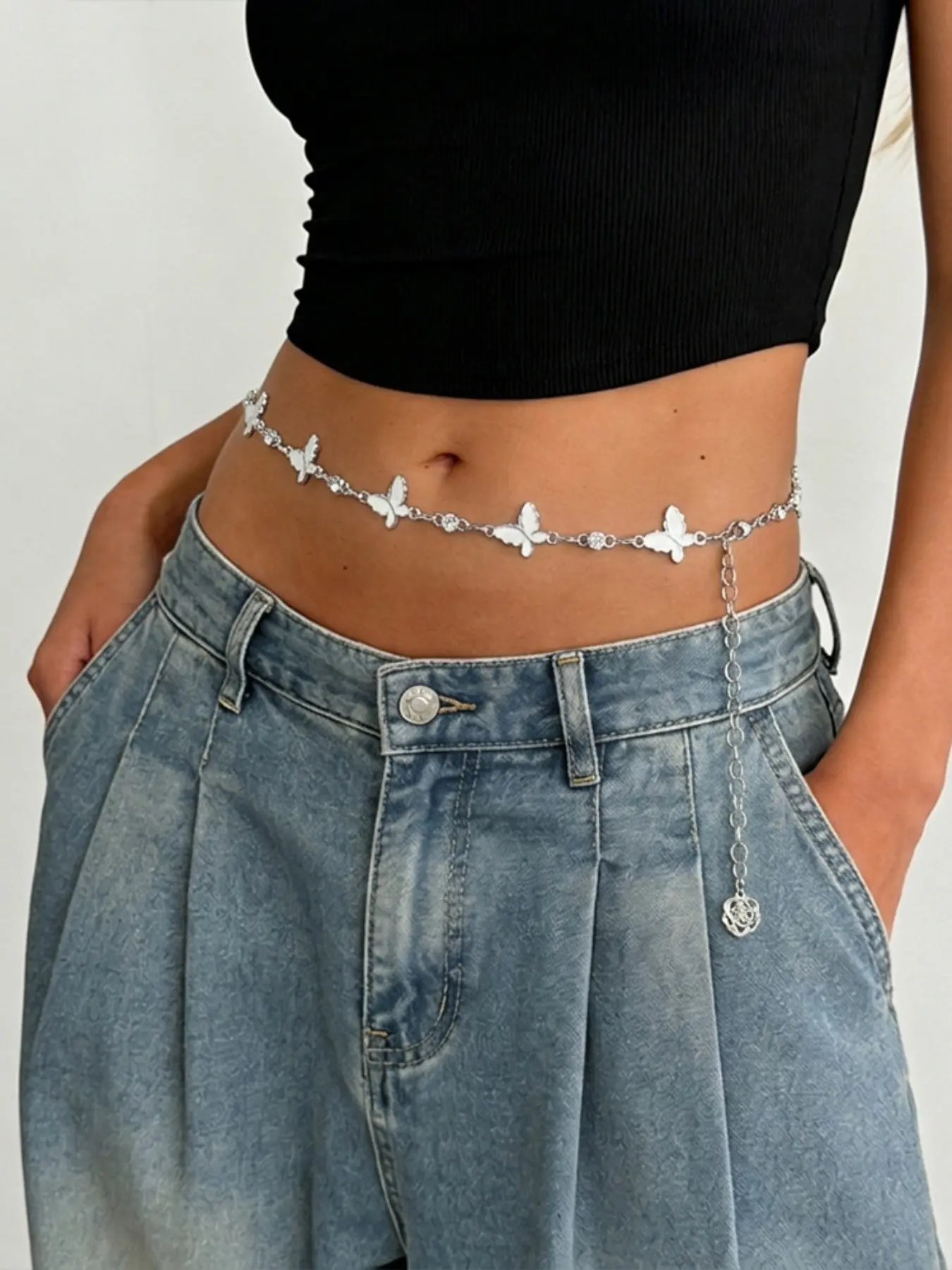 Sweet Cool Girl Butterfly Metal Chain Waist Belt, Fashion Minimalist Style, Unique Design Accessory, Cute Belt