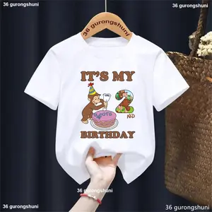 2025 It'S My 1st/2nd Birthday Curious George Printed Tshirt Girls/Boys Happy Birthday Gift Party Kids Clothes Summer T-Shirt