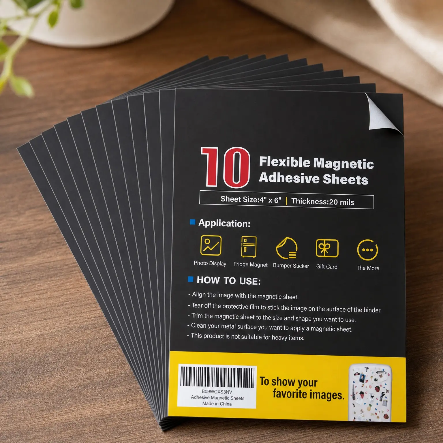 Flexible Magnetic Adhesive Sheets 4" x 6" - 10 Pack Cuttable Magnets for Crafts, Photo Mats, Classroom Decor, Planning & Organization, Easy Peel Stickers, Rectangular
