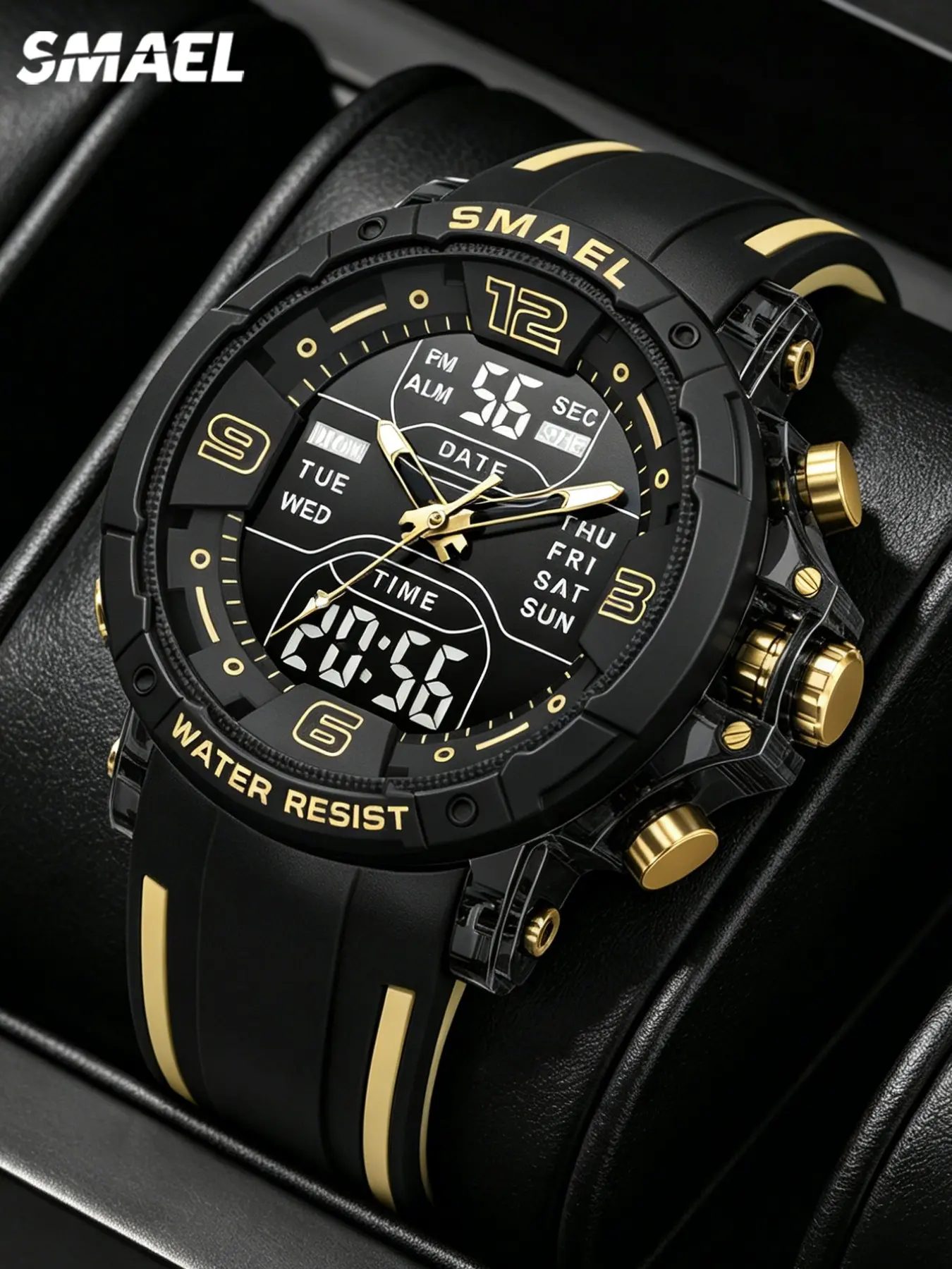 Smael Brand 8140 Waterproof Watch Alarm Night Light, Youthful Fashion Business Quartz Sports Watch, Analog-Digital Display, Pin Buckle Closure