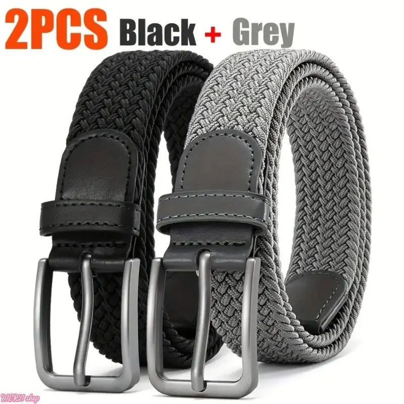 206-2-Pack Elastic Woven Golf Belt for Men – Stretch Fabric Casual Belt for Jeans & Outdoor