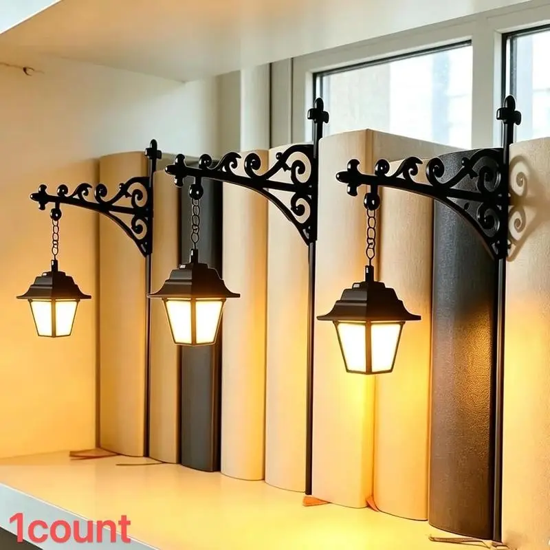 Vintage Wooden Library Lantern Night Light, Bookshelf Reading Nook Decor Desk Lamp Home Ornament Gift