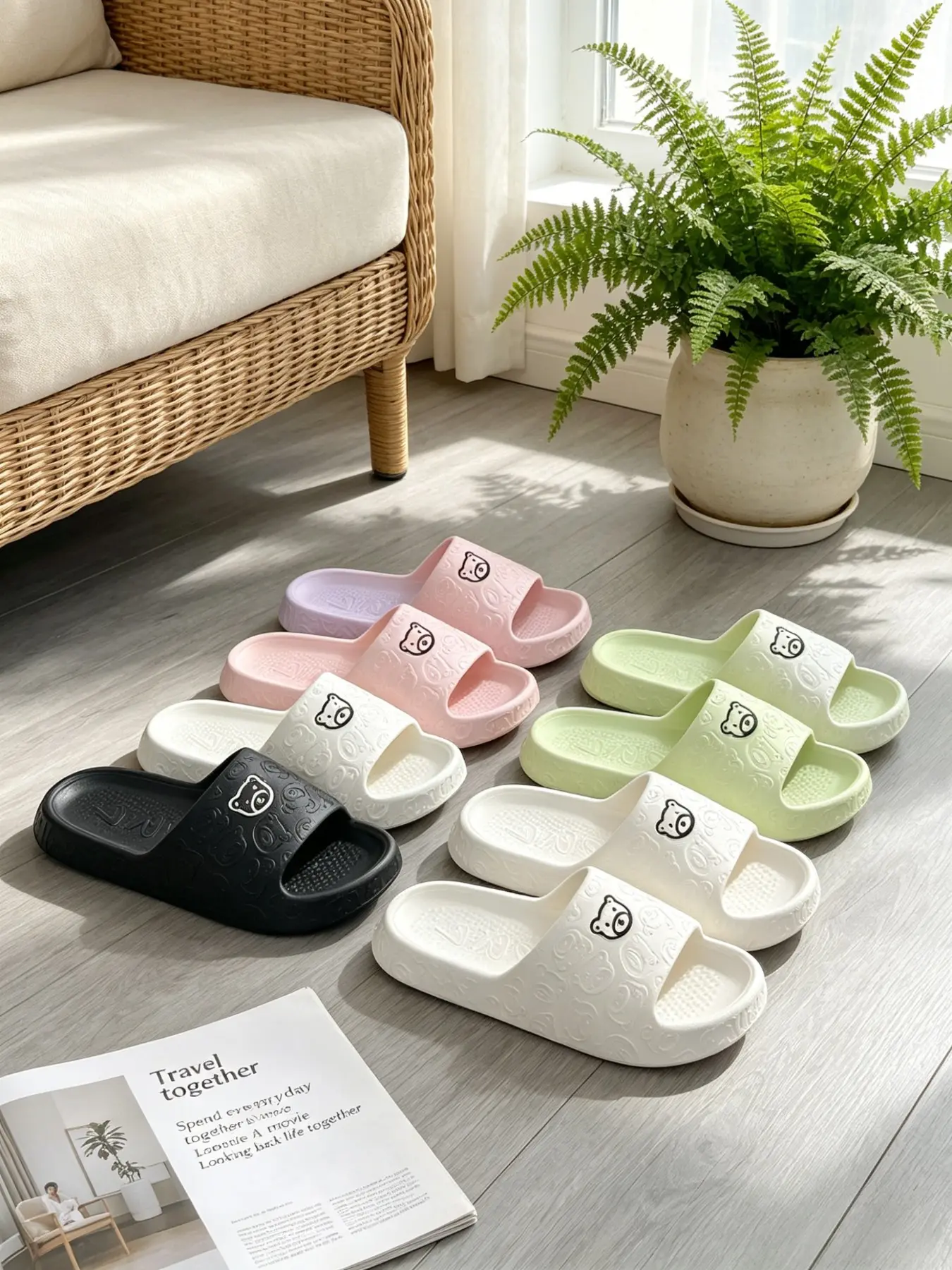Women's Cute Bear Design Slides, Casual Soft Comfortable Cozy House Slippers, Quick Drying Bathroom Slippers, All-match Slide Slippers for Indoor & Outdoor Wear, Lightweight Breathable Flat Slippers, Girl, Home Slippers