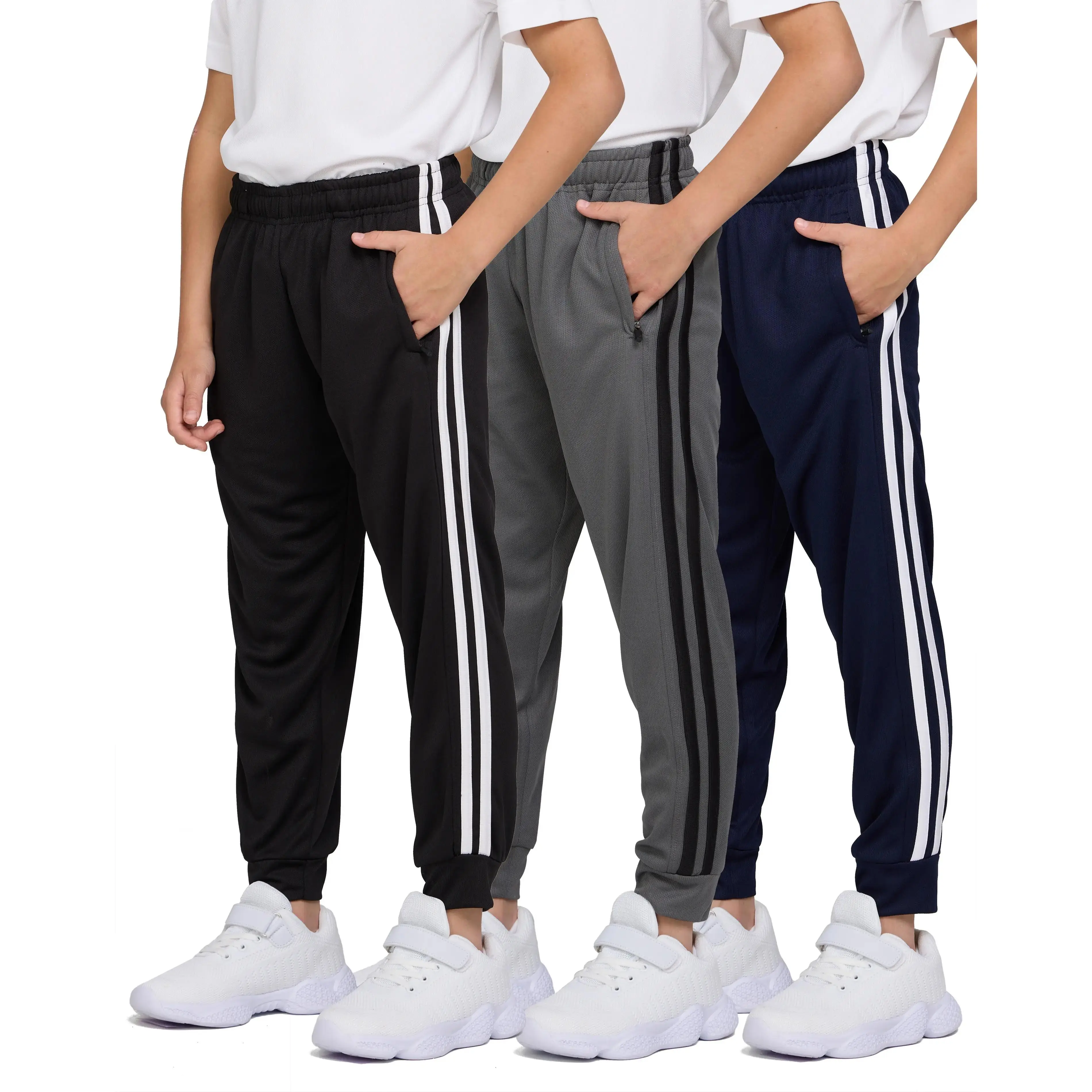 Boys' Adjustable Drawstring Sweatpants Mesh Lightweight Jogging Pants with Zipper Pockets, Quick-Dry Active Bottoms, Sizes 4-20