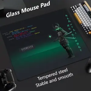 Japanese Warrior Glass Mouse Pad, Ultra-Smooth Tempered Glass, Large Size Gaming Mouse Pad, Ideal for Esports and Office Use