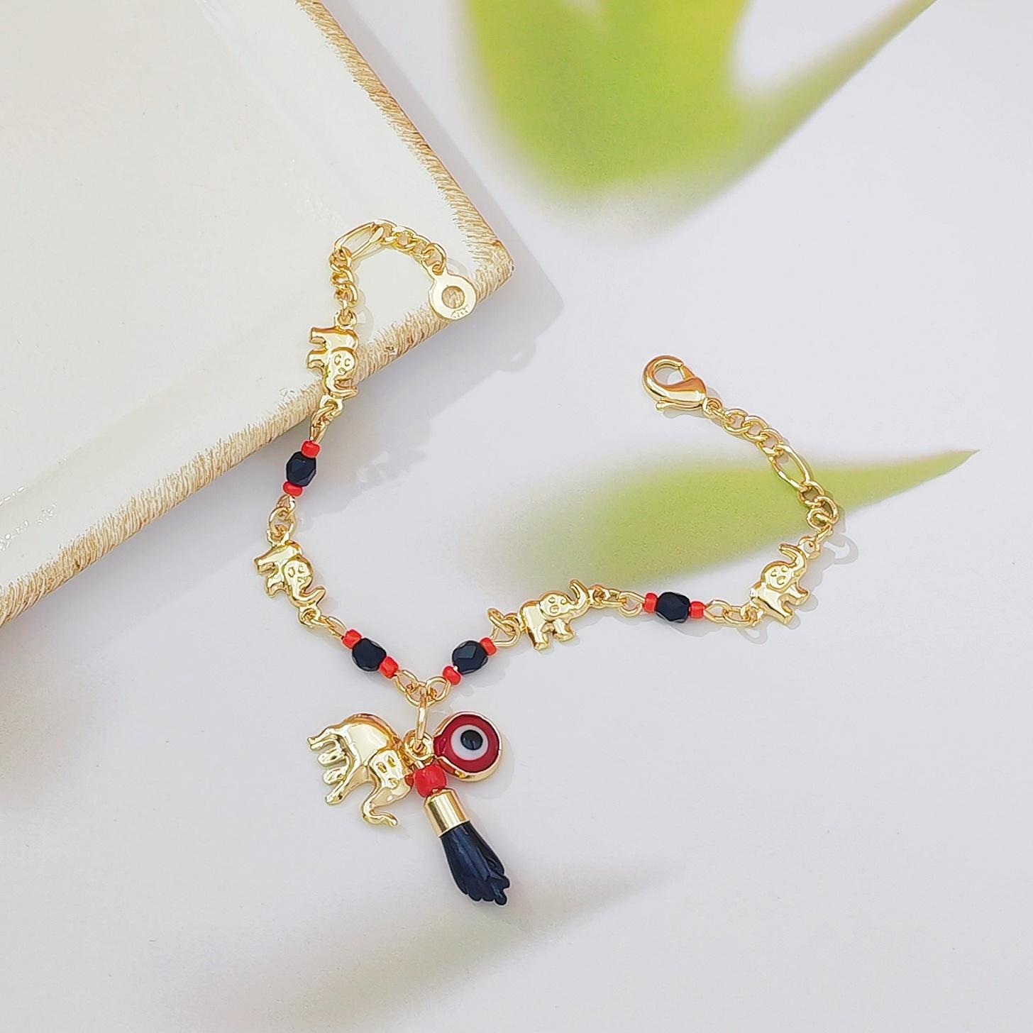 Boho Evil Eye & Lucky Elephant Anklet Bracelet Set for Women Cute Cartoon Beach Jewelry Trendy Vacation Style Stackable Foot & Wrist Accessories for Summer Beach Party Daily Outfits