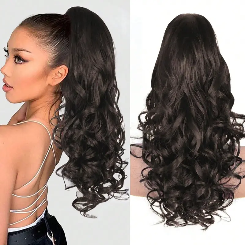 1pc Long Wavy Ponytail Hair Extension for Women, Clip-On Wavy Ponytail Hairstyle, Voluminous Big Curl Invisible Synthetic Hair Accessory, Elegant Blossom Style, Boho Curls, Curly Wave Textures, Hair Extensions Ponytail