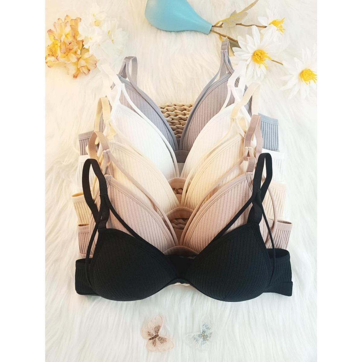 Women's Summer Basic Solid Wireless Bra, Lingerie for Women, Casual Comfortable Adjustable Strap Push Up Bra for Summer Daily Wear, Softness Lingerie Outfit for All Seasons Cotton Fabric Strapless Bras Elegant Medium Knit