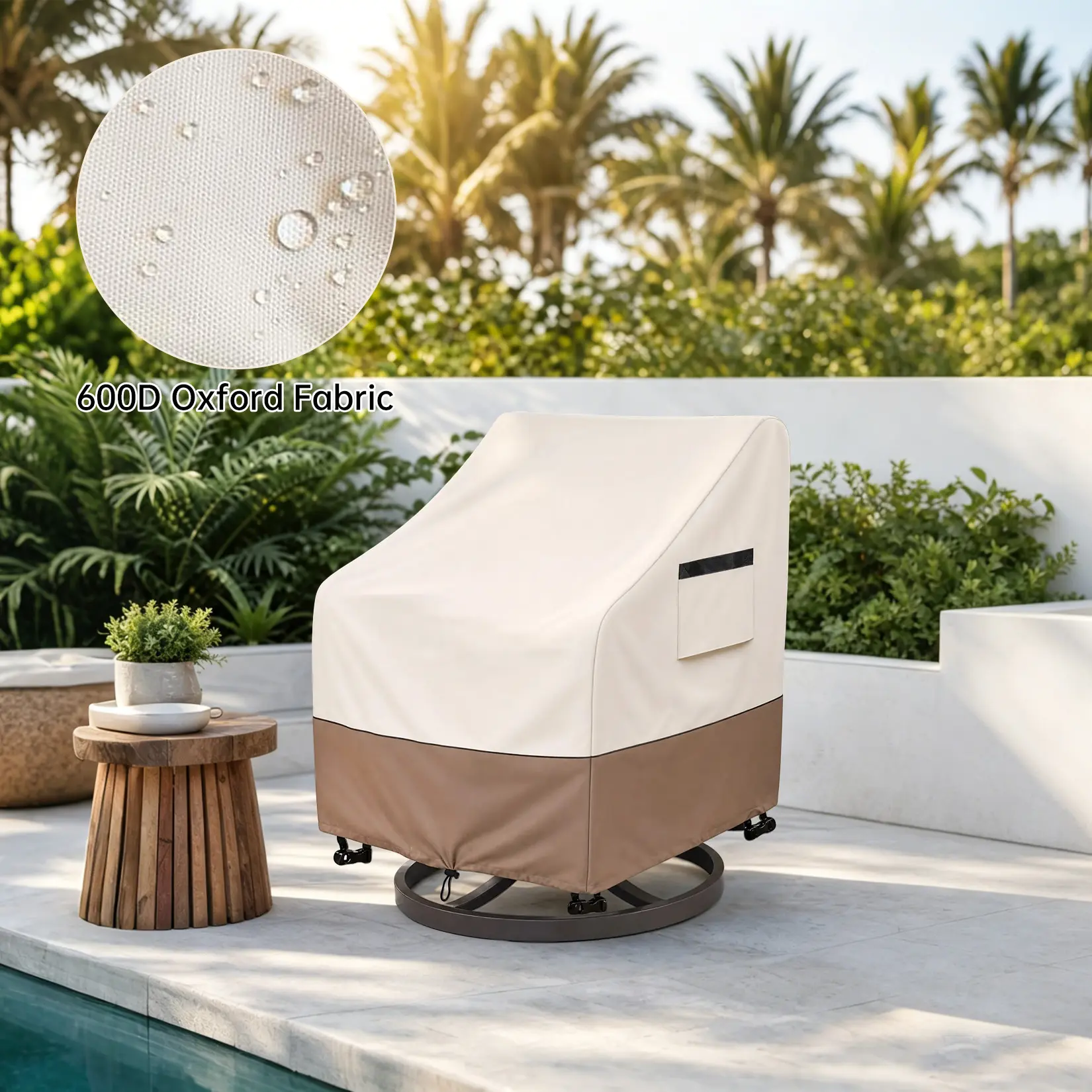 2 Pack 600D Heavy Duty Waterproof Patio Chair Covers, Thick Oxford Fabric UV Resistant Outdoor Furniture Protector with Breathable Air Vents, Fits 33-35 Inch Chairs, White with Green Trim