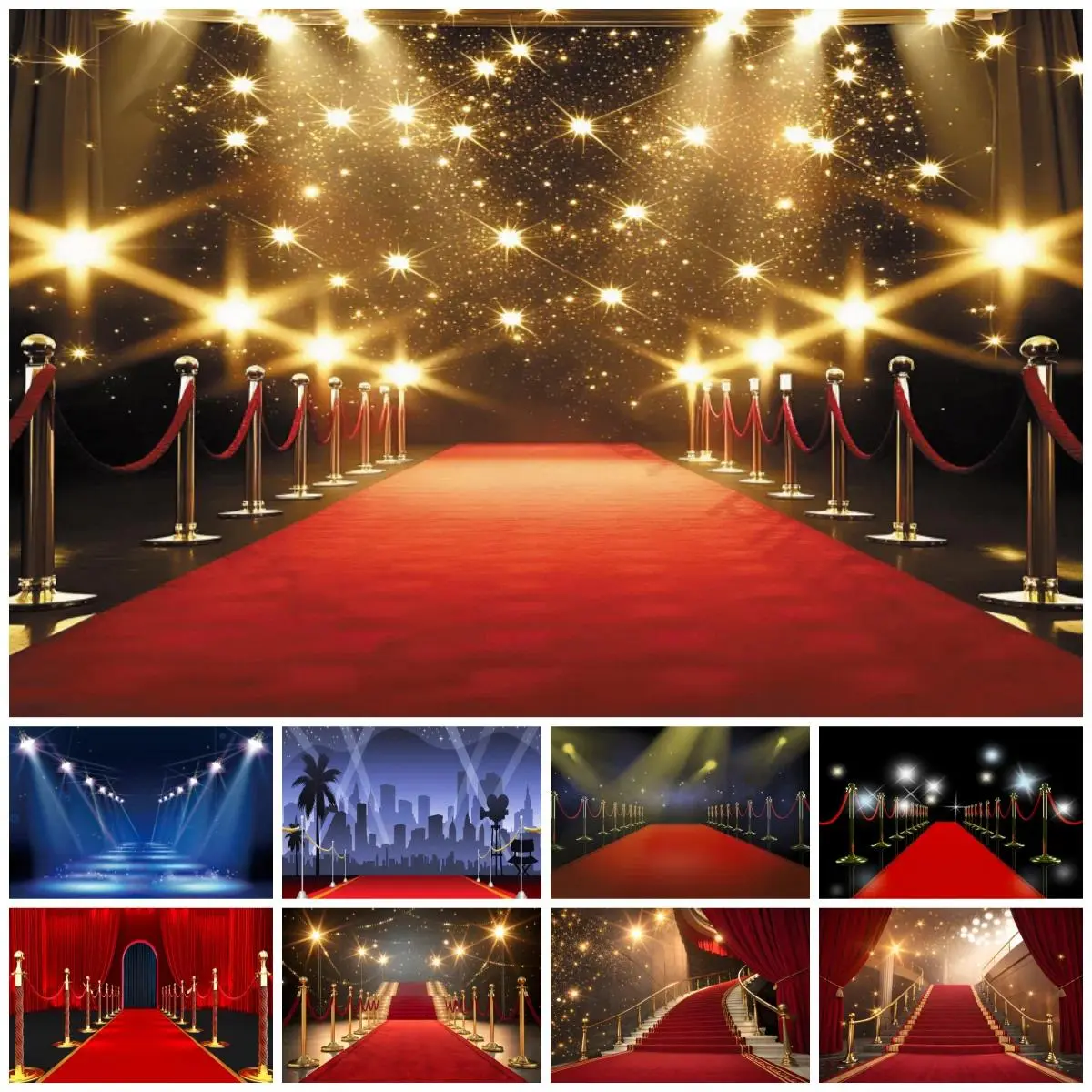 Movie Theme Red Carpet Photography Backdrop Black Gold Baby Shower Graduate Birthday Banner Cinema Show Ceremony Background