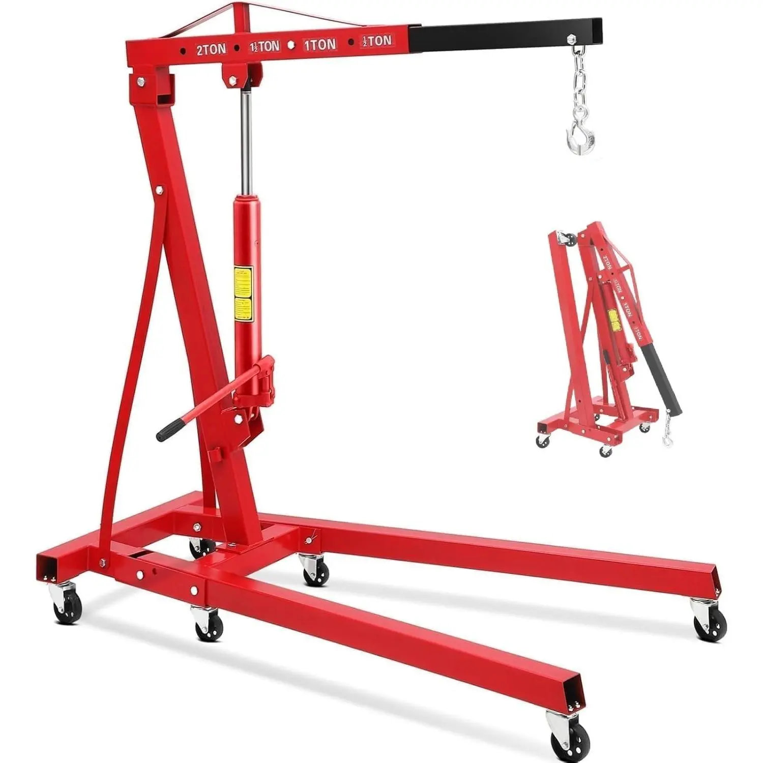2 Ton Folding Engine Hoist, Cherry Picker Engine Hoist, 4400 LBS Heavy Duty Hydraulic Shop Crane with Telescopic Boom and 6 Casters Engine Lifter for Automotive Repair,Multiple Colors(2 Boxes)