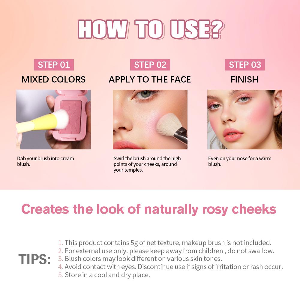 Long Lasting Face Makeup, 1 Box Waterproof & Sweat-proof Blush, Silky, Smooth, Radiant and Easy-to-pigment Blusher, Face Makeup for Women & Girls, Valentine's Day Gift, Trending Makeup