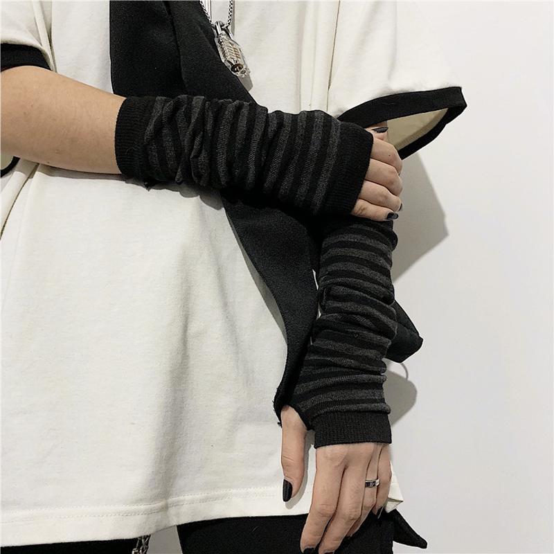 Black Punk Long Fingerless Gloves Cuff for Women Men Outdoor Hip-hop Glove Elbow Mittens Cool Stretch Winter Arm Warmer Mitten